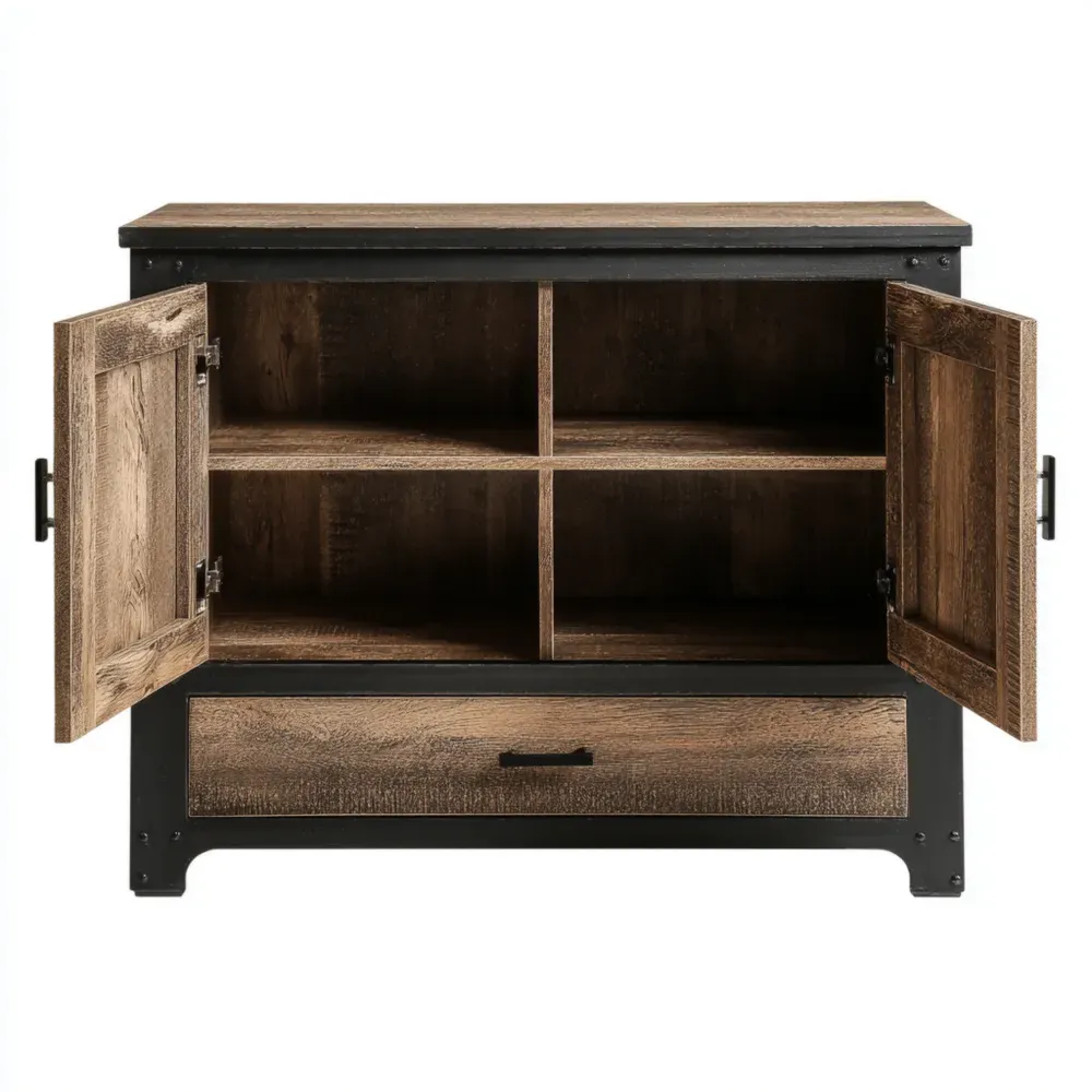 収納キャビネット 木製 85x40x80 cm - ブラウン/ブラック - インダストリアルデザイン