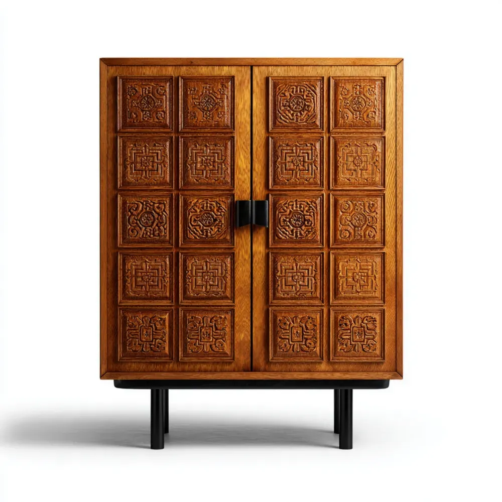 収納キャビネット 木製 彫刻デザイン 100x40x120 cm – 茶色