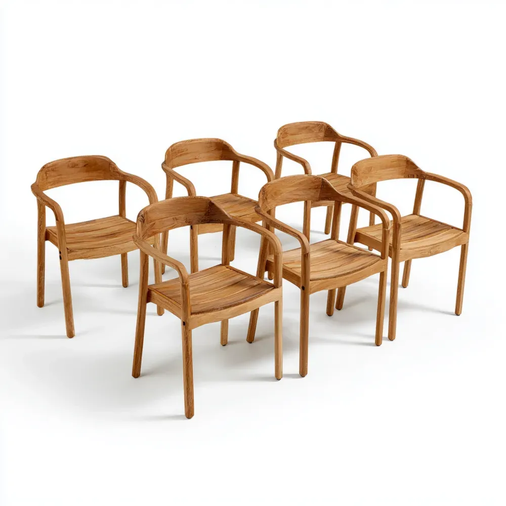 ガーデンダイニングチェア 木製 6個セット（60x58x80 cm） – ナチュラル – 屋外用