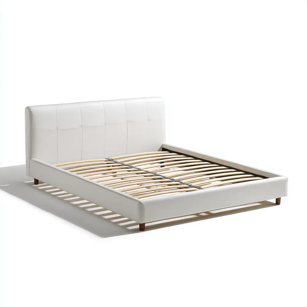 ベッドフレーム 合成皮革 200x150x100 cm - ホワイト - モダンデザイン