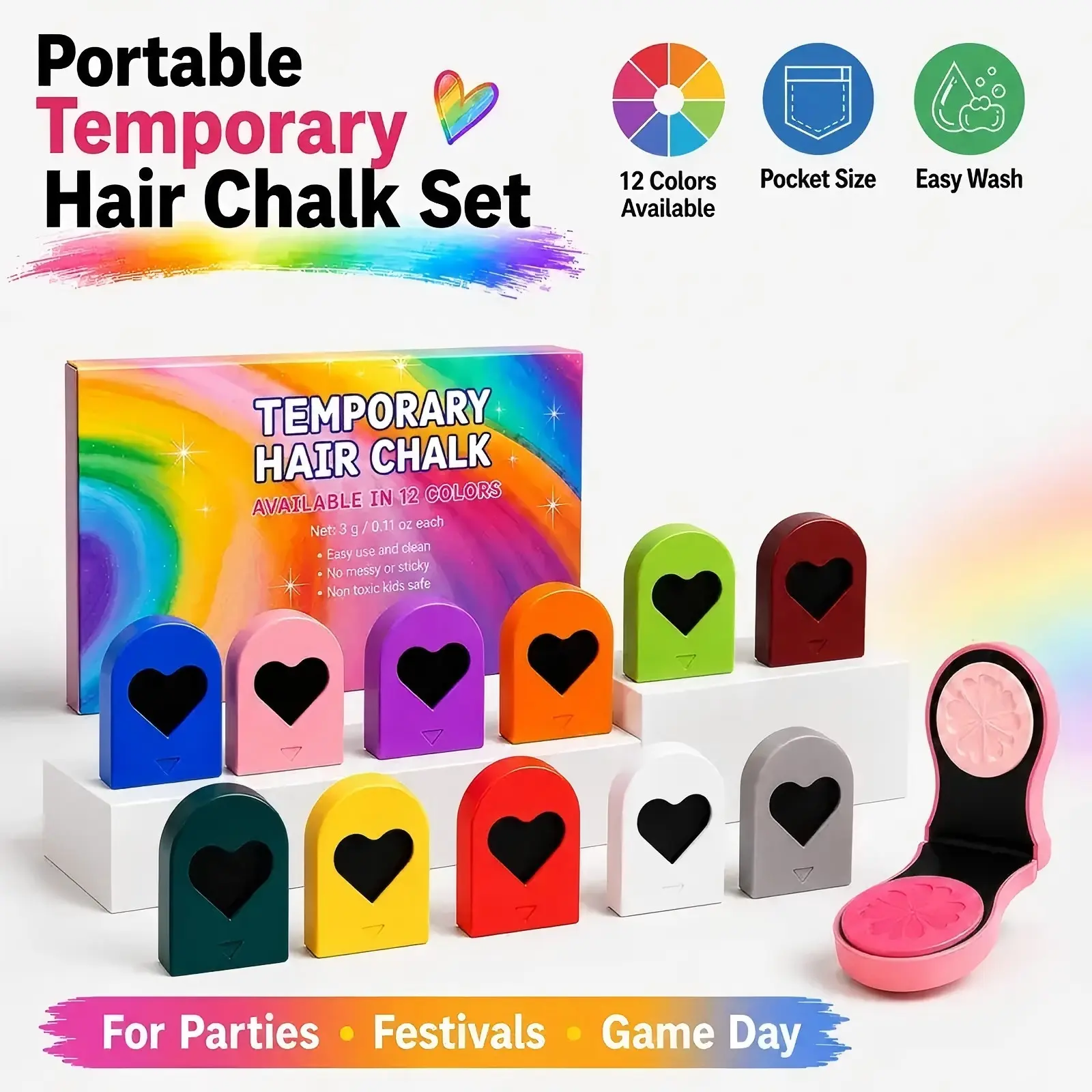 🎃【Halloween】12pcs Temporary Hair Chalk Hair Dye, Washable Hair Color Makeup For Sport Events Halloween Christmas