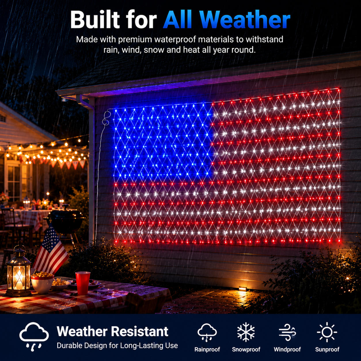 Solar Powered LED American Flag – Illuminated Waterproof Patriotic Outdoor Flag for Garage, Porch & Garden Decor