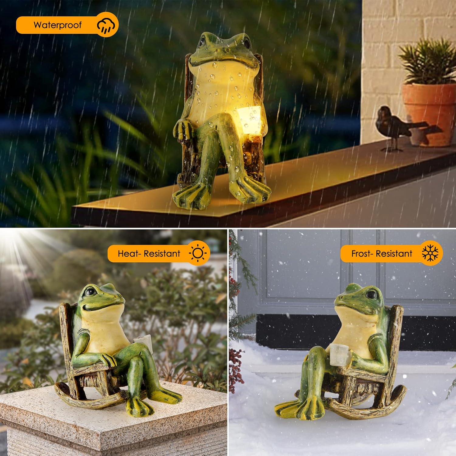 Mini Garden Statue Mom Dad Gifts Home Decorations Fairy Garden Accessories Outdoor Lights Solar Garden Frog Decor Art Housewarming Gift for Patio,Yard,Lawn Ornament
