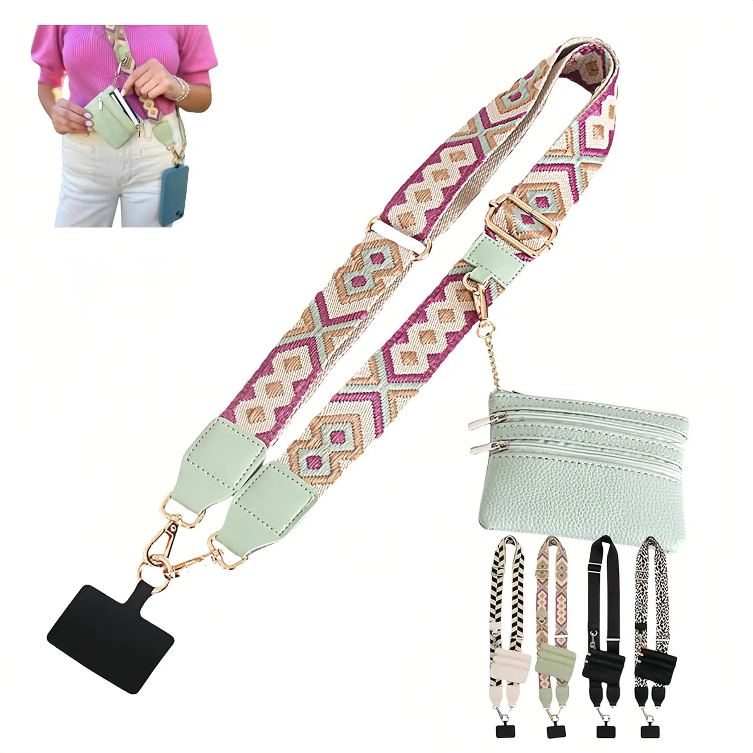 Clip and Go Strap for Phone With Wallet Crossbody, Phone Strap With Wallet