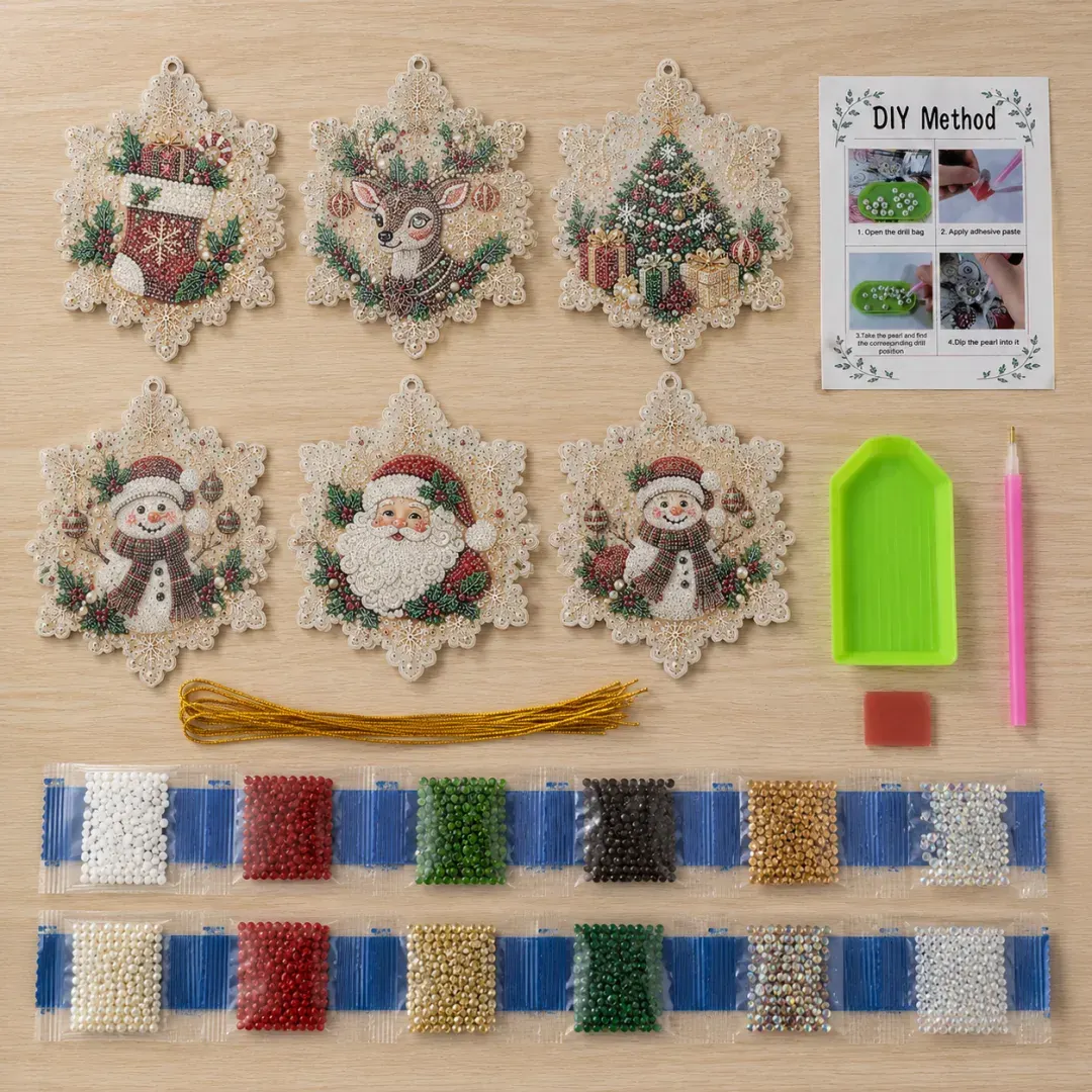 Magically Mailed DIY Diamond Painting Christmas Ornaments – 6PCS Set