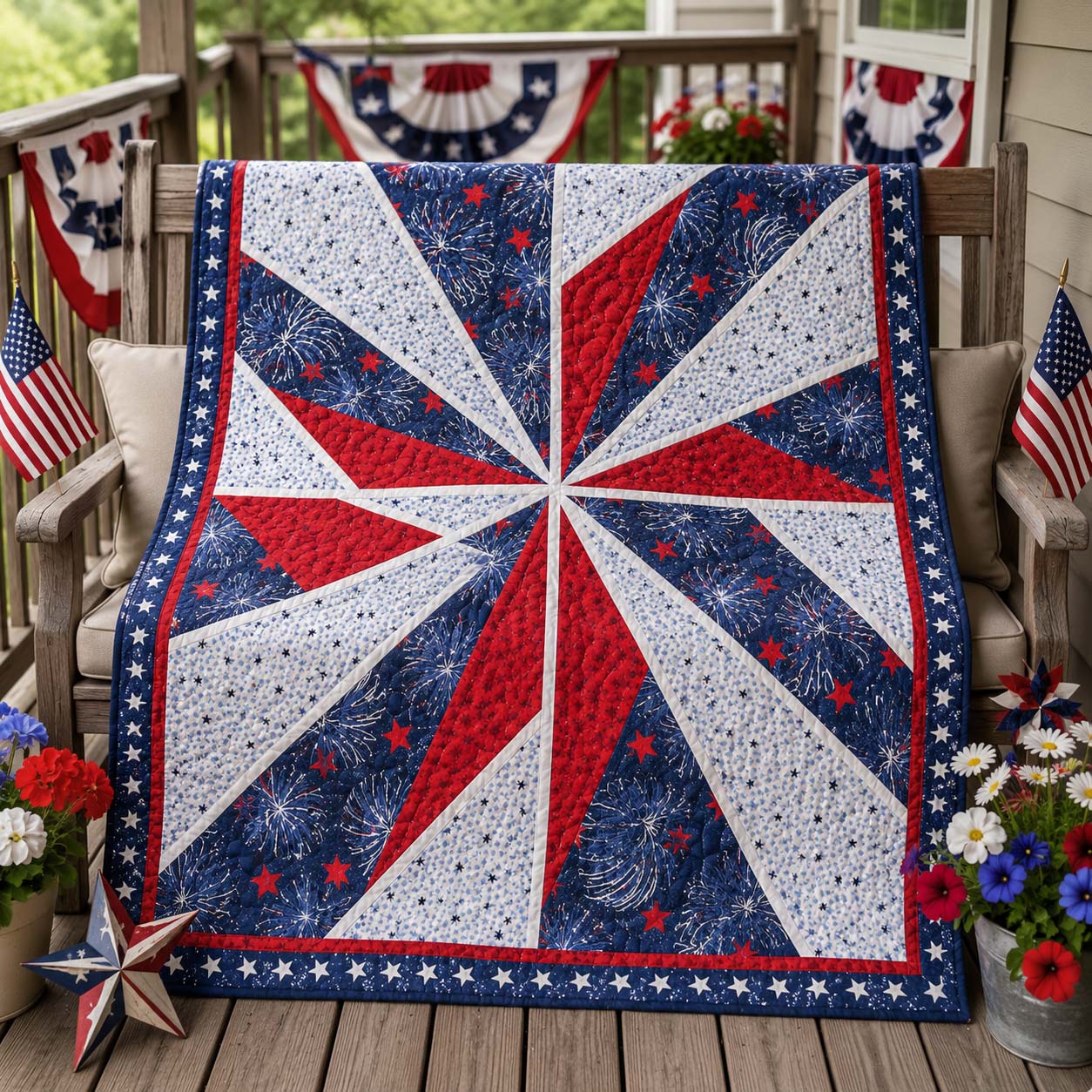Magically Mailed Firework Pinwheel Quilted Blanket