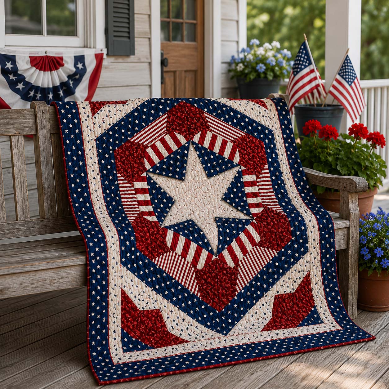Magically Mailed Patriot Heart Star Quilted Blanket