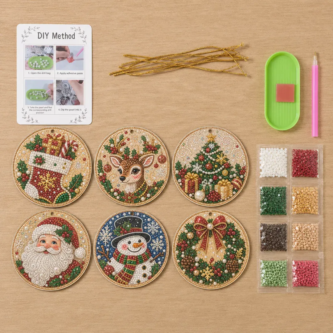 Magically Mailed DIY Diamond Painting Christmas Ornaments – 6PCS Set