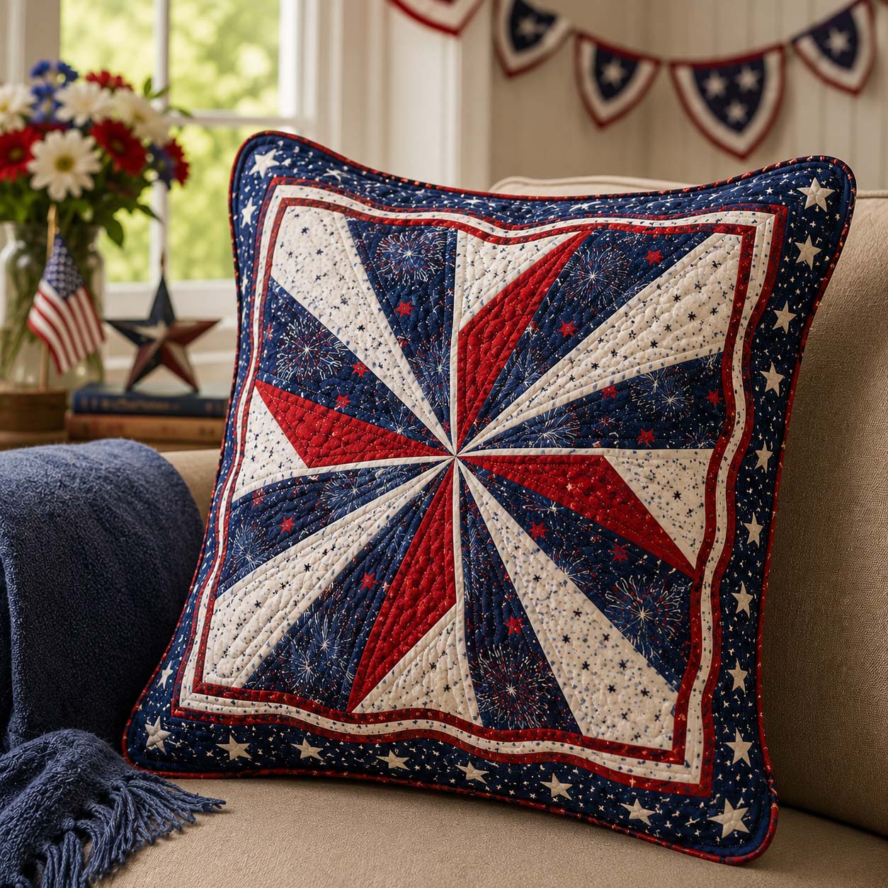 Magically Mailed Firework Pinwheel Quilted Pillow Case