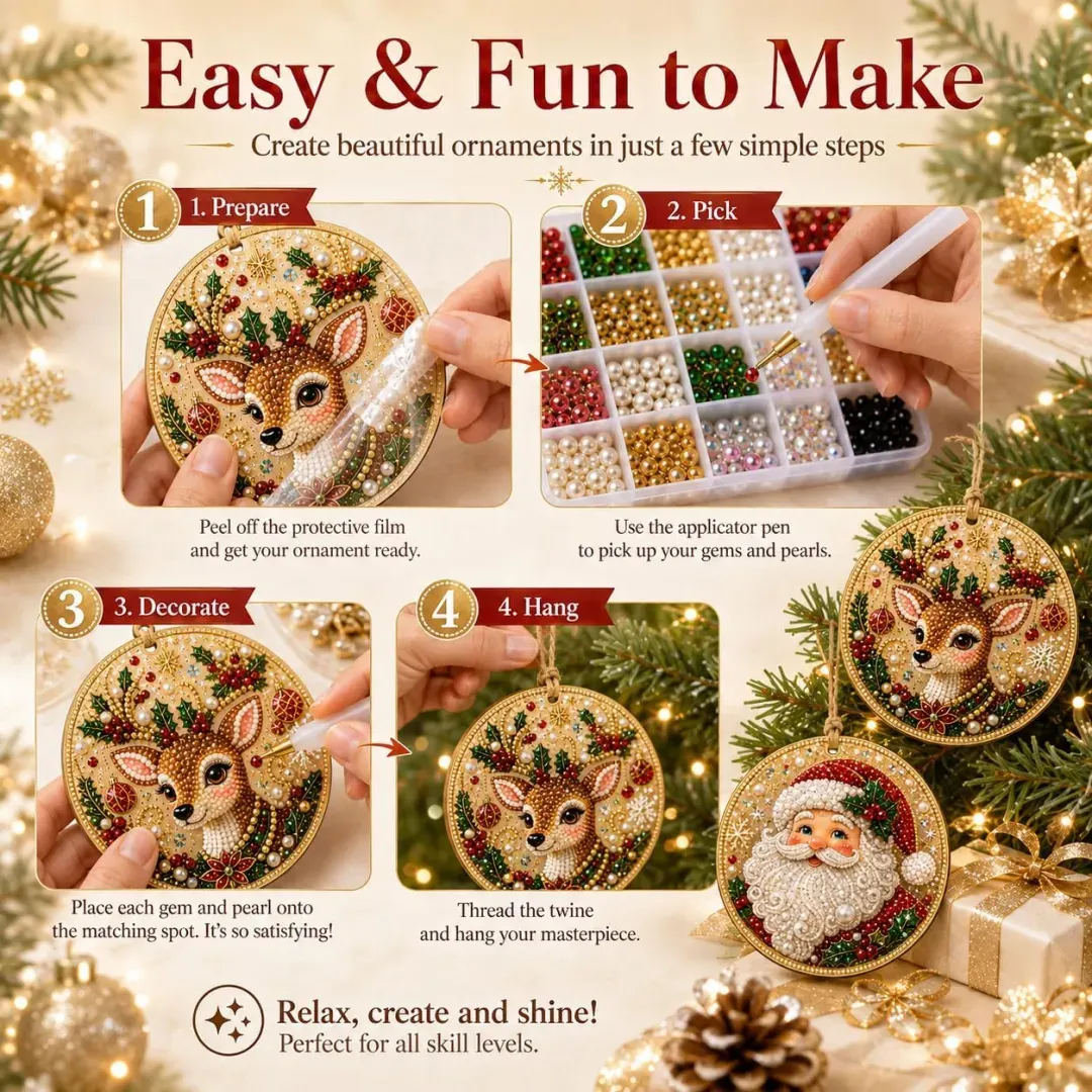 Magically Mailed DIY Diamond Painting Christmas Ornaments – 6PCS Set
