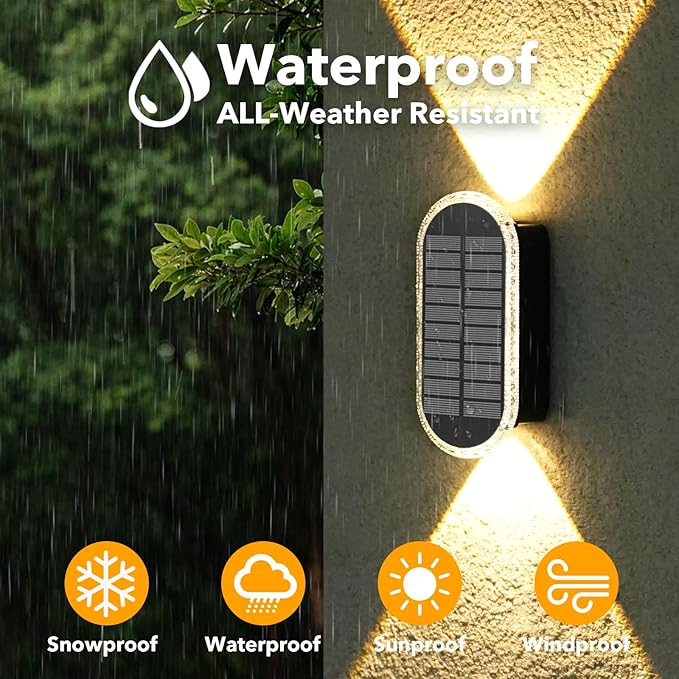 DERAYSION Solar Wall Lights Outdoor Up Down Dual-Lens, 2/4/6/10 Pack, Warm White + 7 Fixed RGB Colors & Cycle Mode, IP65 Waterproof Solar Fence Lights for Patio Garden Yard