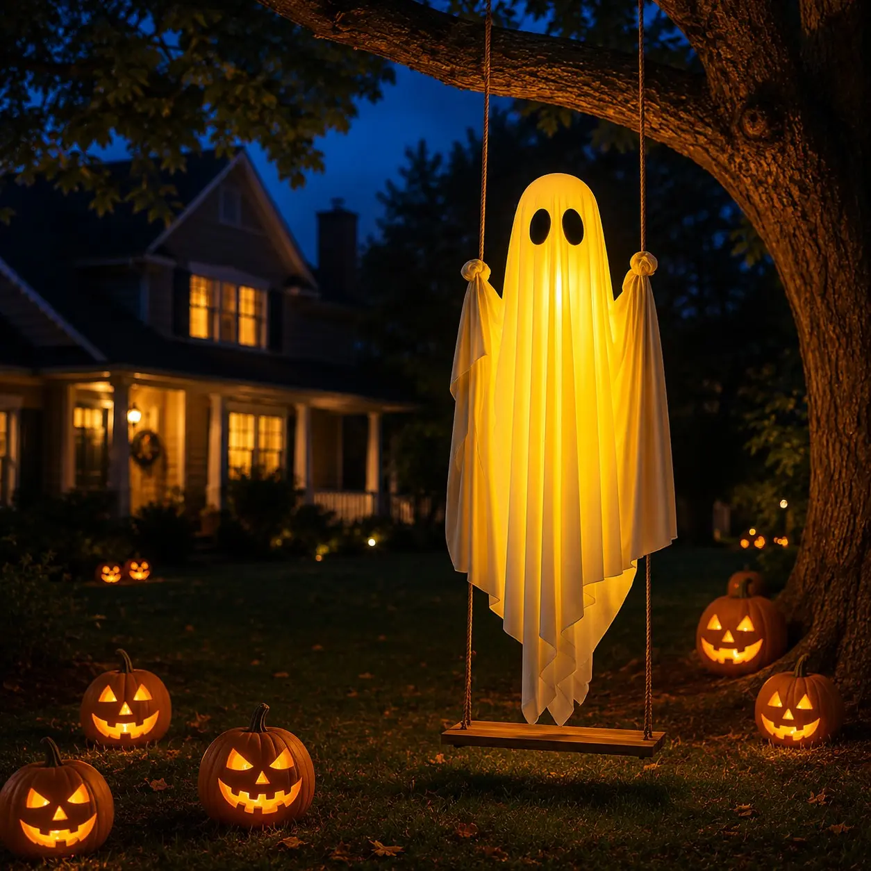 Swinging Spooky Ghost Light, Glowing Hanging Decoration, Remote Control, Battery-Powered, 8 Lighting Modes, Timer Design, Outdoor Decor #GLOBAL PICKS
