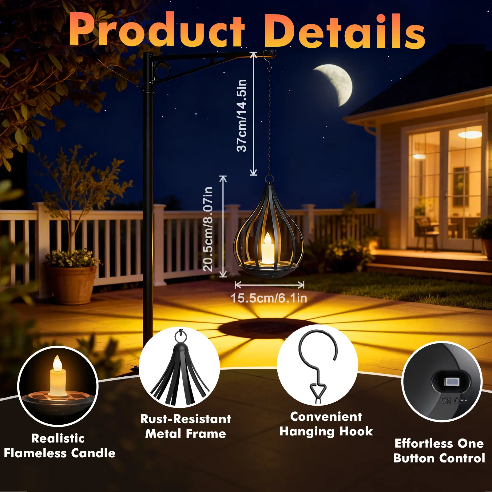 Low Stock, Solar Garden Lights Outdoor Metal Solar Water Drop Shape Candle Lantern 2026 New Design with Flickering Effect & Reflective Patterns, IP65 Waterproof, 20.5 CM × 15.5CM,Outdoor Solar Powered Lights for Patio, Pathway