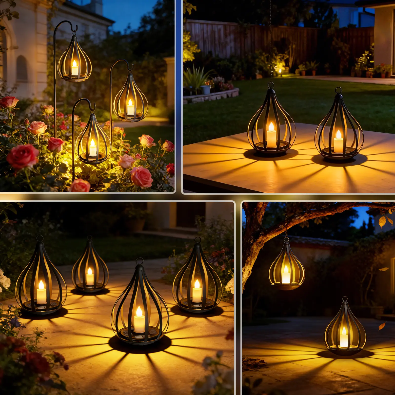 Low Stock, Solar Garden Lights Outdoor Metal Solar Water Drop Shape Candle Lantern 2026 New Design with Flickering Effect & Reflective Patterns, IP65 Waterproof, 20.5 CM × 15.5CM,Outdoor Solar Powered Lights for Patio, Pathway