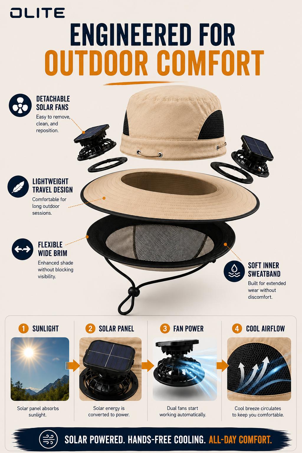 Men's Wireless Solar Fan Hat, Solid Wide Brim Sun Hat with 2 Cooling Fans & USB Charging for Fishing, Hiking - Men's Accessories, Father's Day Gift for Dad, Wireless Solar Hat