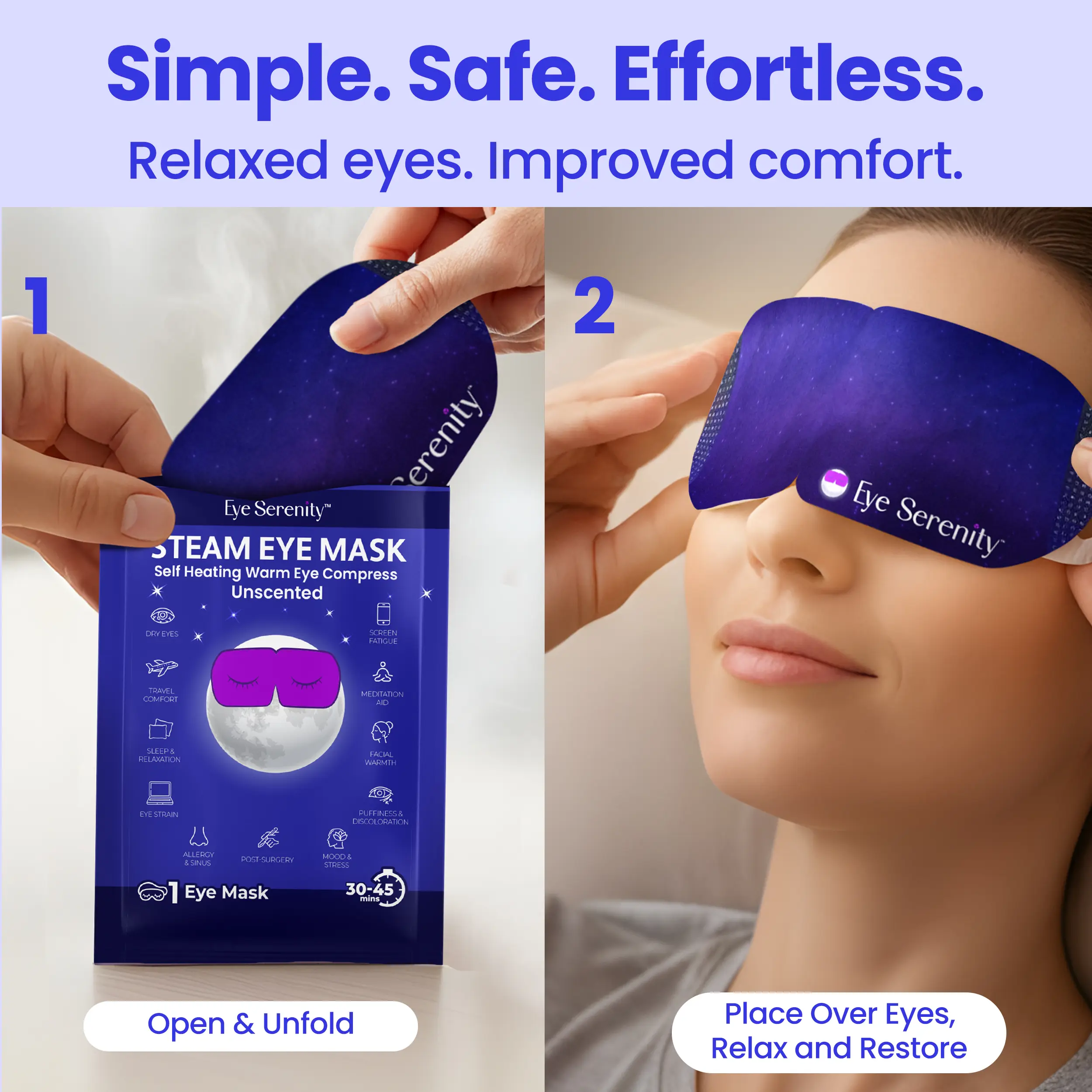 Eye Serenity Warm Steam Eye Mask for Restful Sleep & Screen Relief