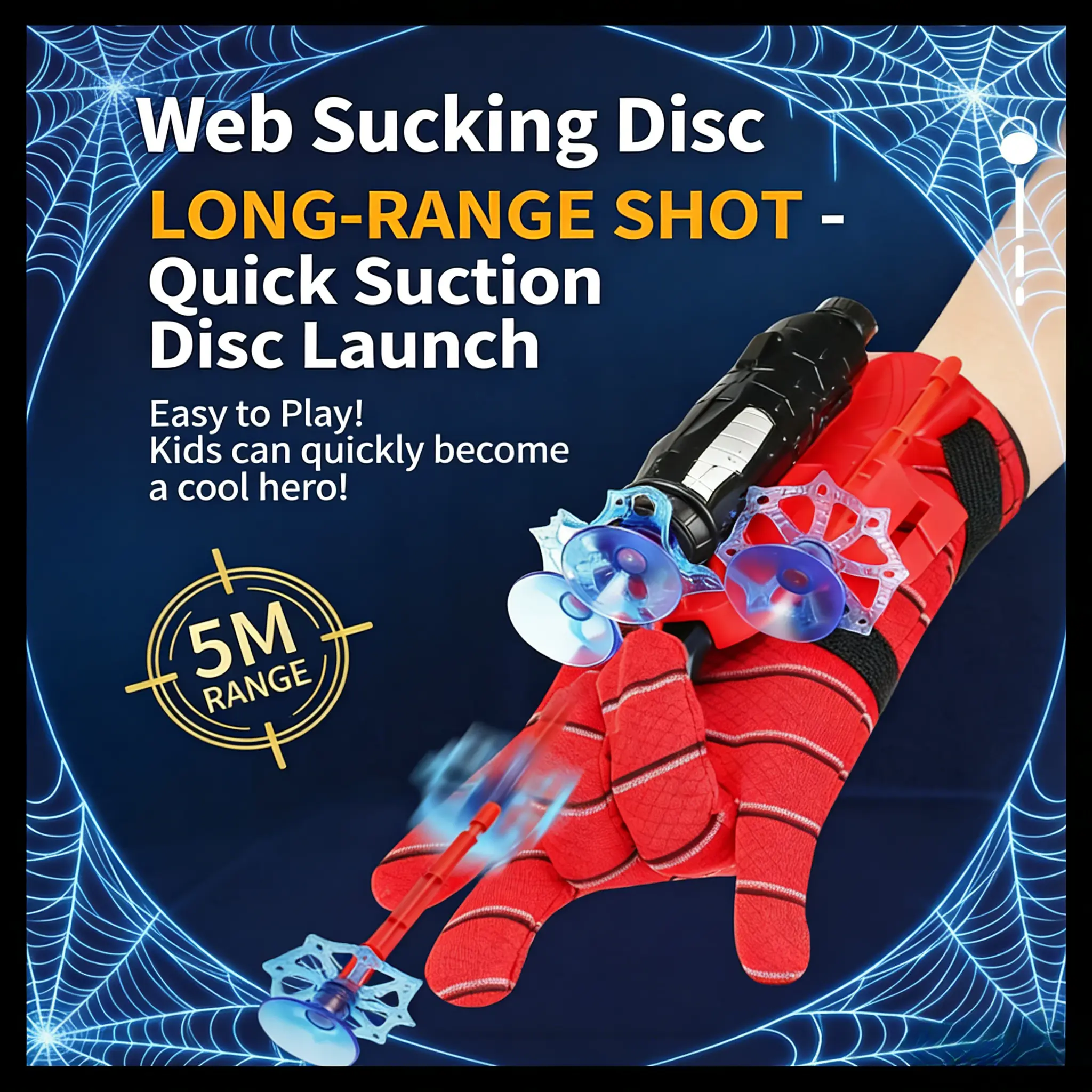 All You Need Spider Silk Superhero Wrist Launcher String Shooter Toy Set - Polyester Wearable Glove, Suction Cup Darts, Unisex Kids Outdoor Play Item for Ages 4+, Boy Gifts, Outdoor Kids Stuff
