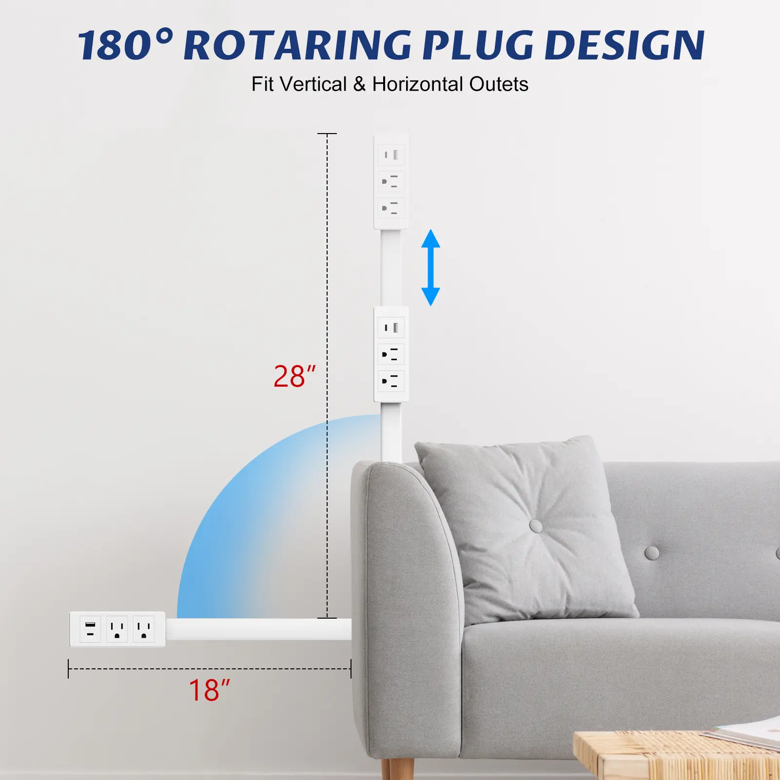 【100% FIRE-SAFE】EAZY Outlet Extender – Prevents Fire Hazards, Extendable 18"-28" Featuring USB-C, USB-A & 2 AC Outlets, 180° Rotating Plug Adapter for Hard-to-Reach Sockets Behind Furniture, 2025 TikTokShop Black Friday Trending Product