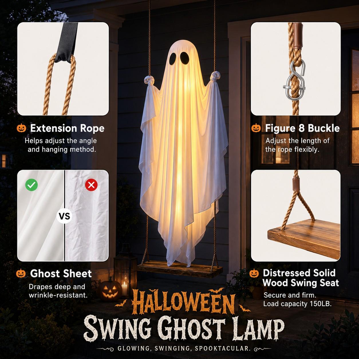 Swinging Spooky Ghost Light, Glowing Hanging Decoration, Remote Control, Battery-Powered, 8 Lighting Modes, Timer Design, Outdoor Decor #GLOBAL PICKS
