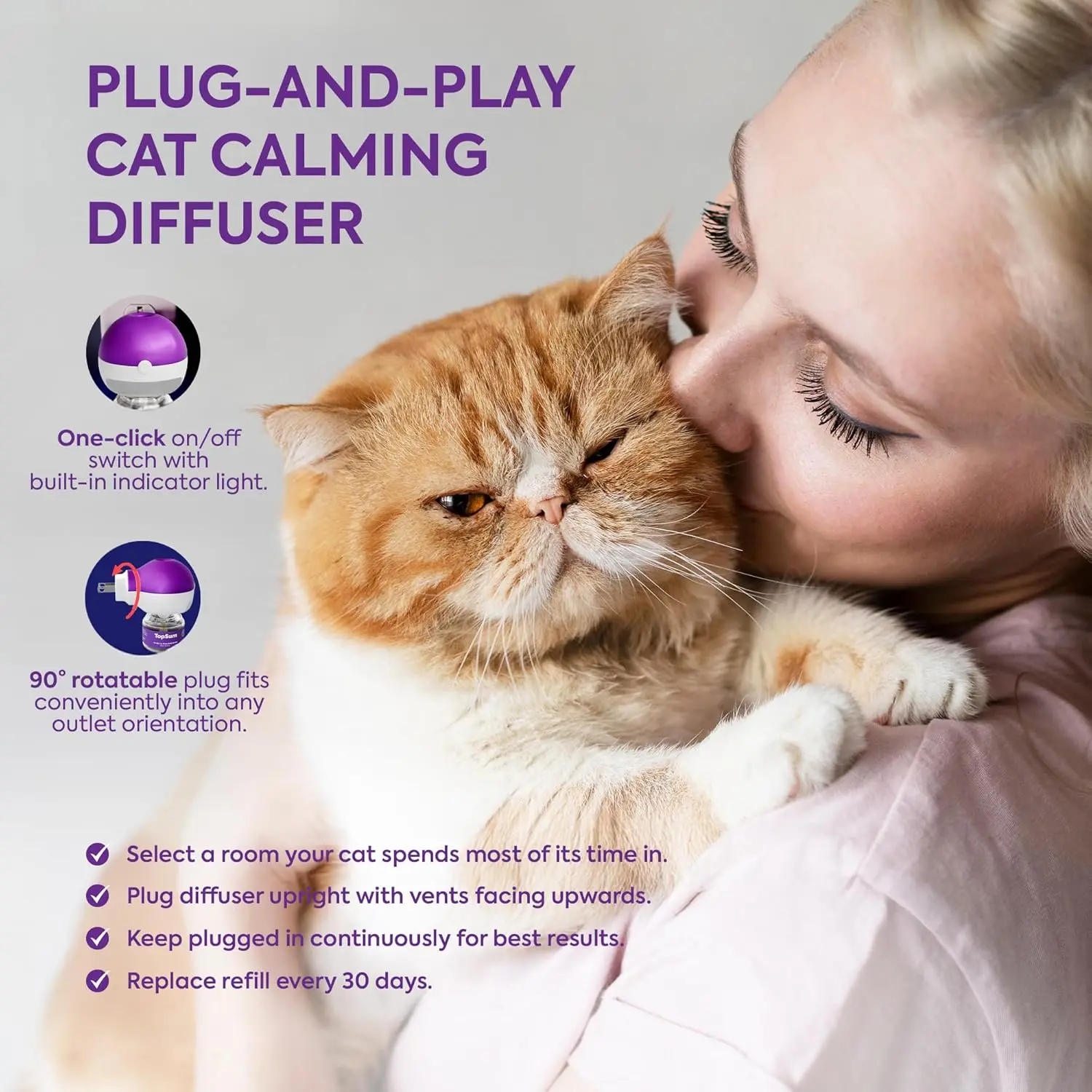 TopSum Cat Calming Diffuser Refills: Pheromone Refill for Cats, Long-Lasting 6-Month Supply, Compatible with Most Diffusers, 6 Pack (Purple)
