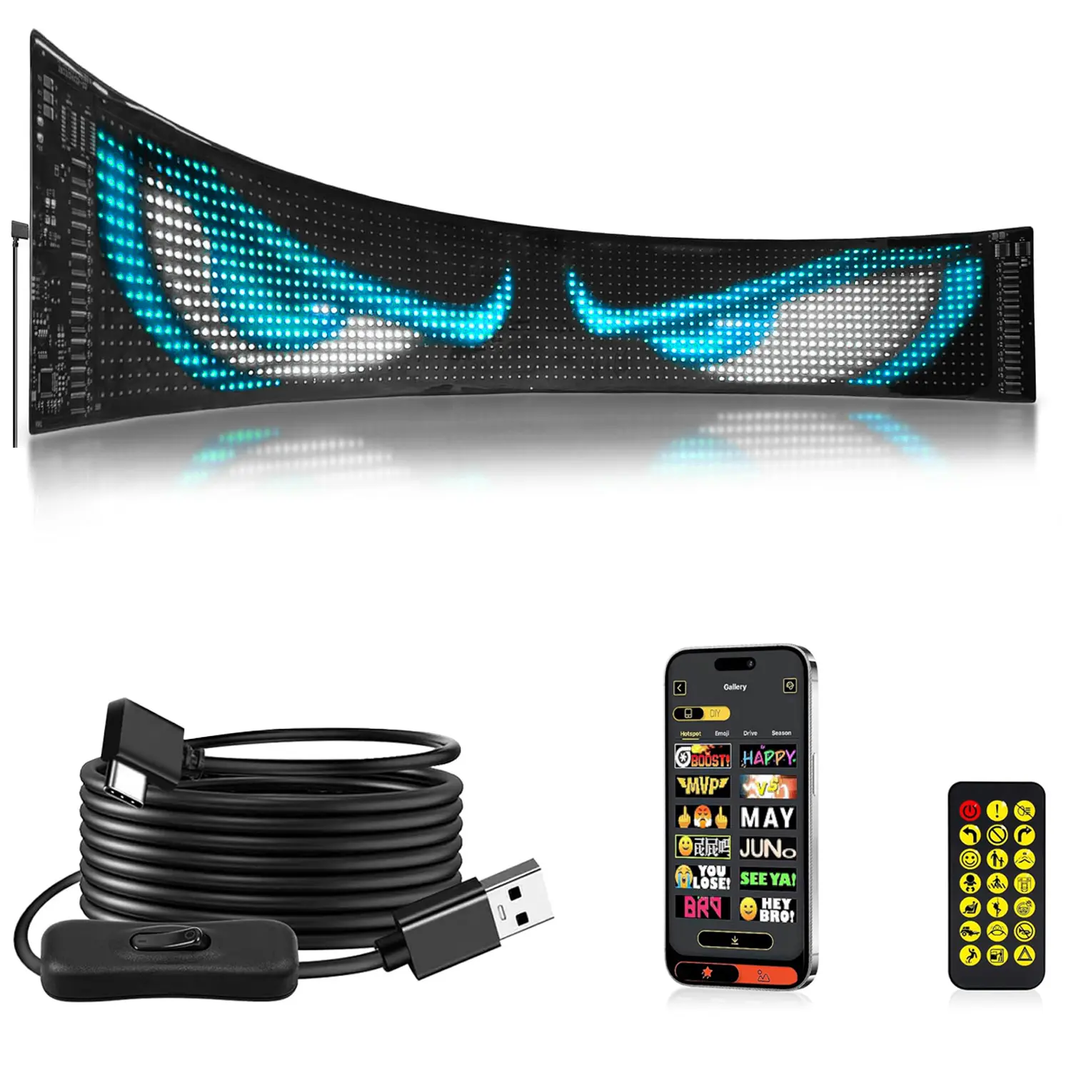 DIBMS 2PCS Bluetooth Controlled LED Devil Eyes Sign,Flex LED Display for Car, LED Sign for Car,Suitable for Windows of Cars and Small to Medium-Sized Trucks.Wireless Bluetooth LED Matrix Sign,car accessories,truck accessories,car stuff,cool car stuff