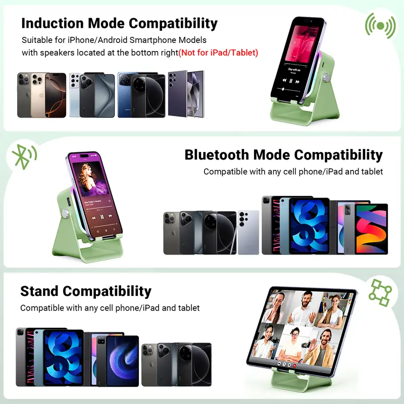 PUTARE Wireless Induction Audio Speaker Stand, 5in1 Cellphone Holder, 3500mAh Rechargeable Emergency Power Bank,360° Adjustable Mobile Tablet Stand with Colorful Ambient Light Gifts for Men Women SummerWins