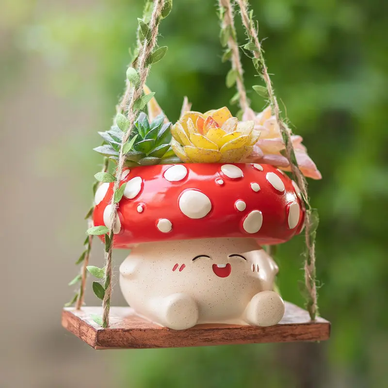 Smiley Face Hanging Planter Pot with Drainage Feature, 3.9in Opening, Gifts for Plant Lovers Cottagecore Mushroom Lover, Summer Vibes