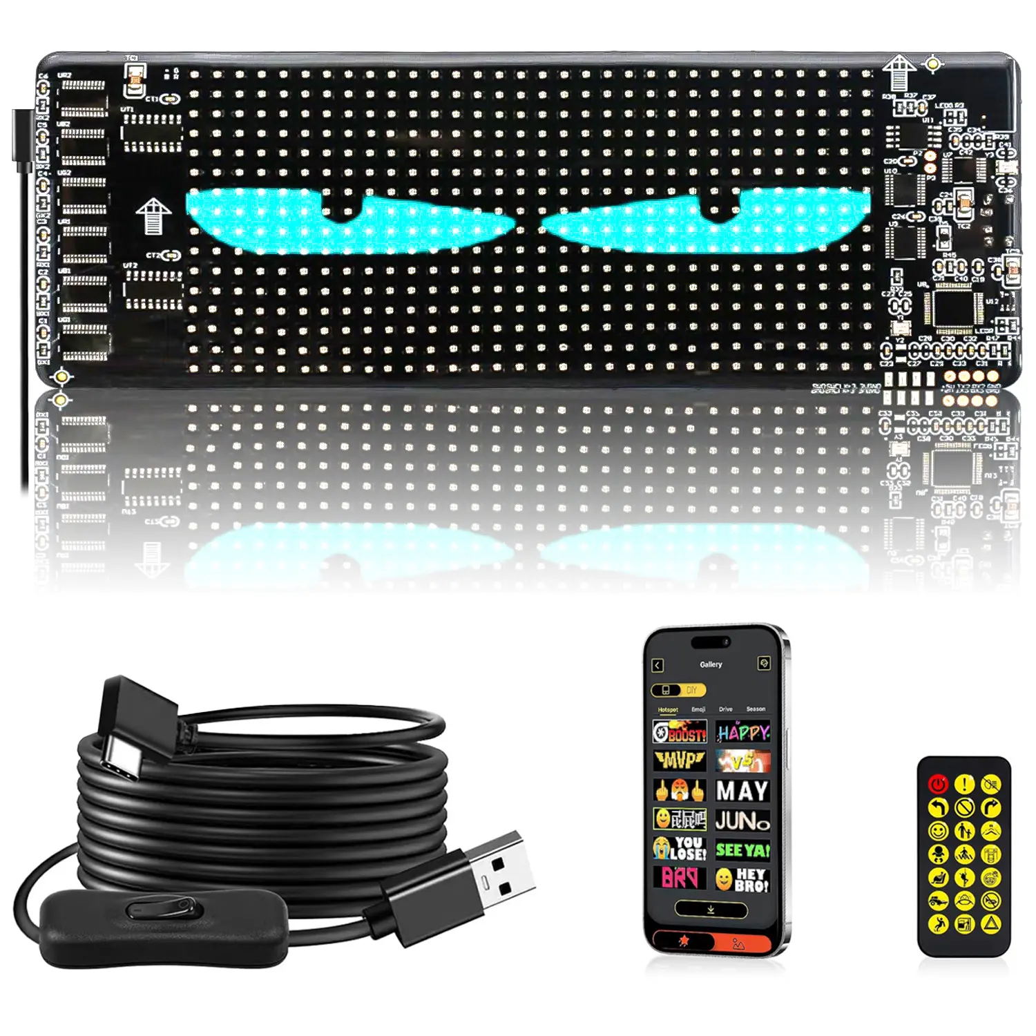 DIBMS 2PCS Bluetooth Controlled LED Devil Eyes Sign,Flex LED Display for Car, LED Sign for Car,Suitable for Windows of Cars and Small to Medium-Sized Trucks.Wireless Bluetooth LED Matrix Sign,car accessories,truck accessories,car stuff,cool car stuff