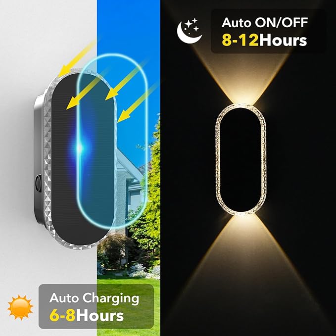DERAYSION Solar Wall Lights Outdoor Up Down Dual-Lens, 2/4/6/10 Pack, Warm White + 7 Fixed RGB Colors & Cycle Mode, IP65 Waterproof Solar Fence Lights for Patio Garden Yard
