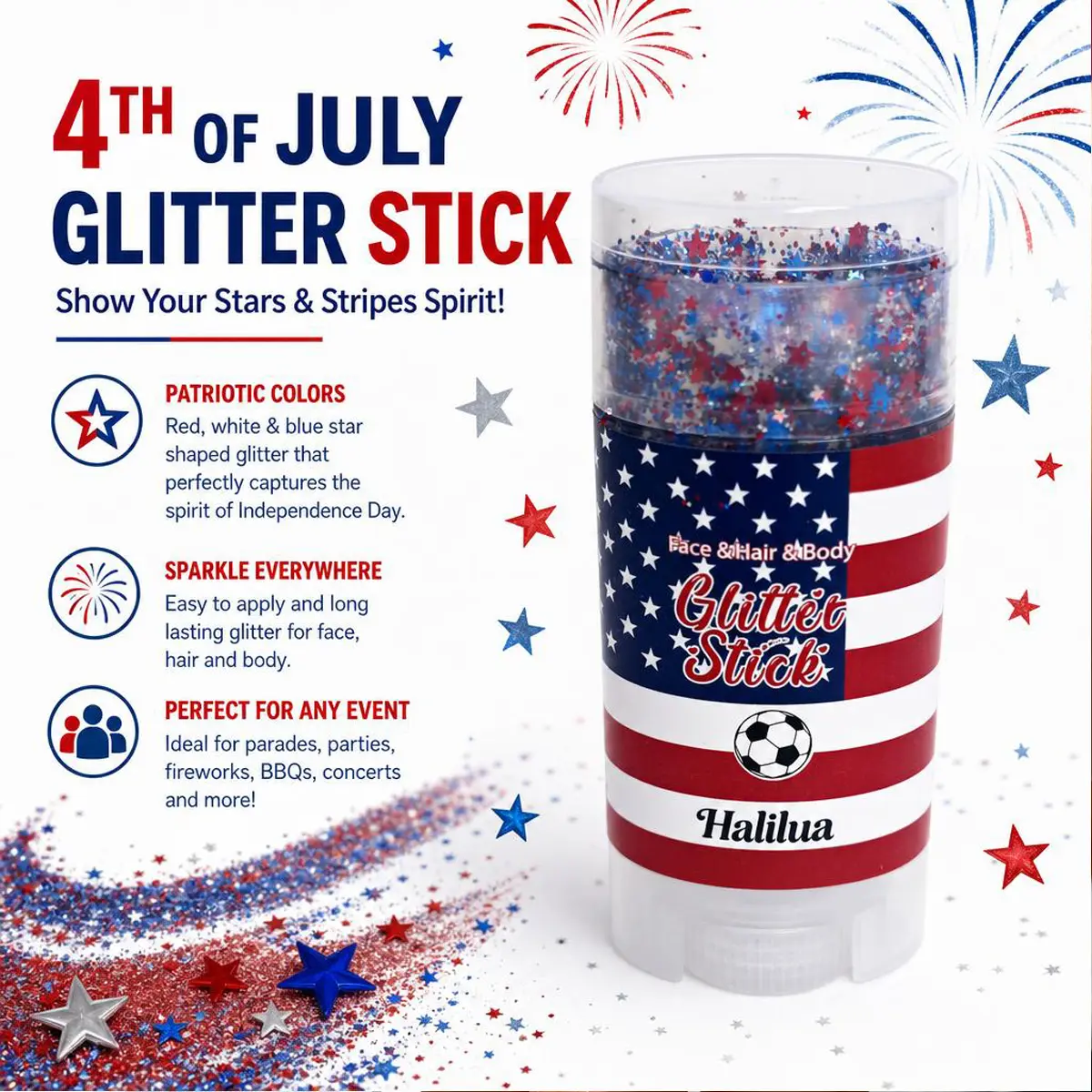 StarSpangled Glow Red, White & Blue Glitter Stick