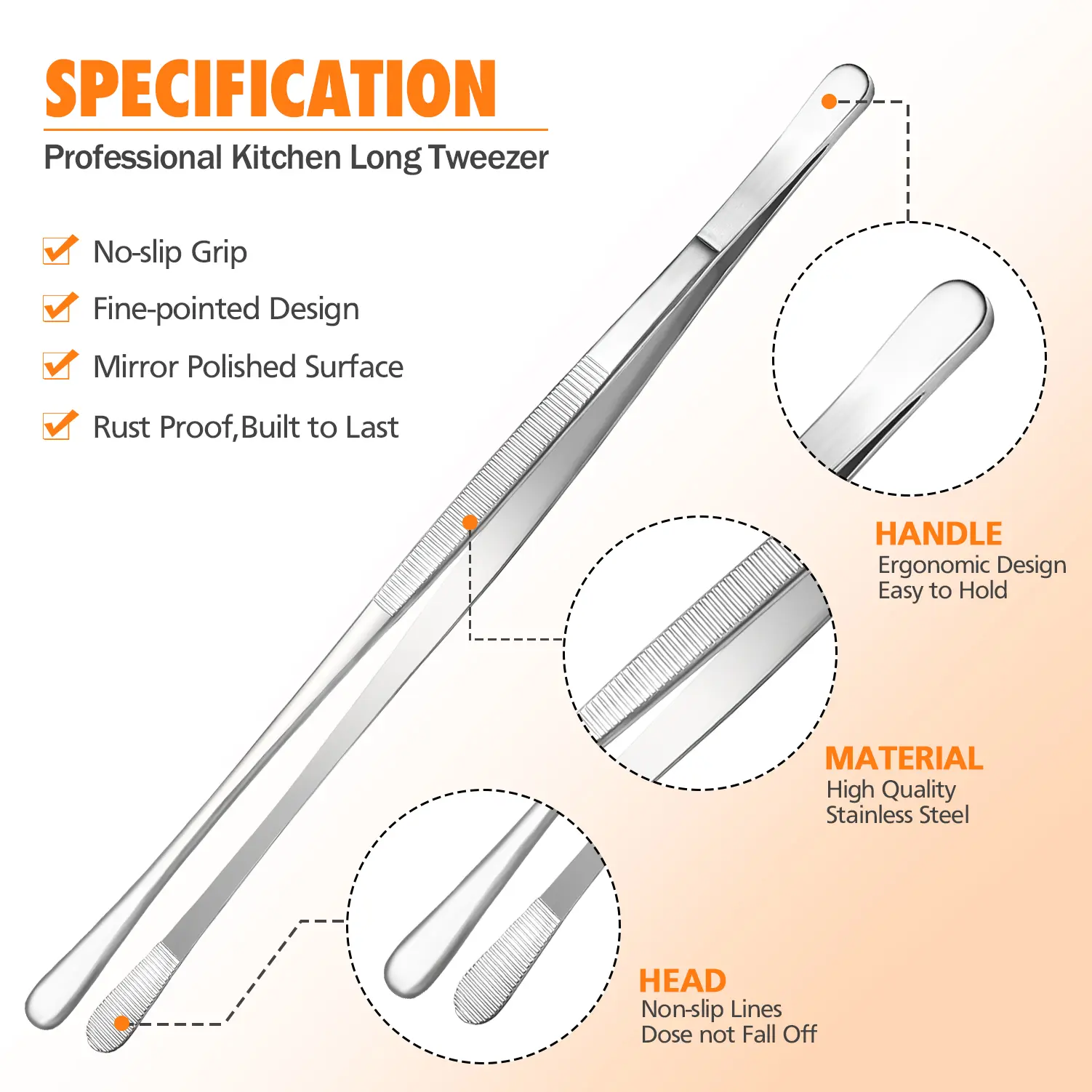 [Deals For You Days] 4 Pcs Fine Long Tweezer Tongs Professional Black Set,12'' and 10'' Stainless Steel for Kitchen Utensils , Food, Cooking, Repairing, Sea food and BBQ
