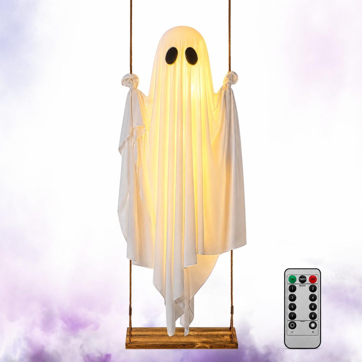 Swinging Spooky Ghost Light, Glowing Hanging Decoration, Remote Control, Battery-Powered, 8 Lighting Modes, Timer Design, Outdoor Decor #GLOBAL PICKS