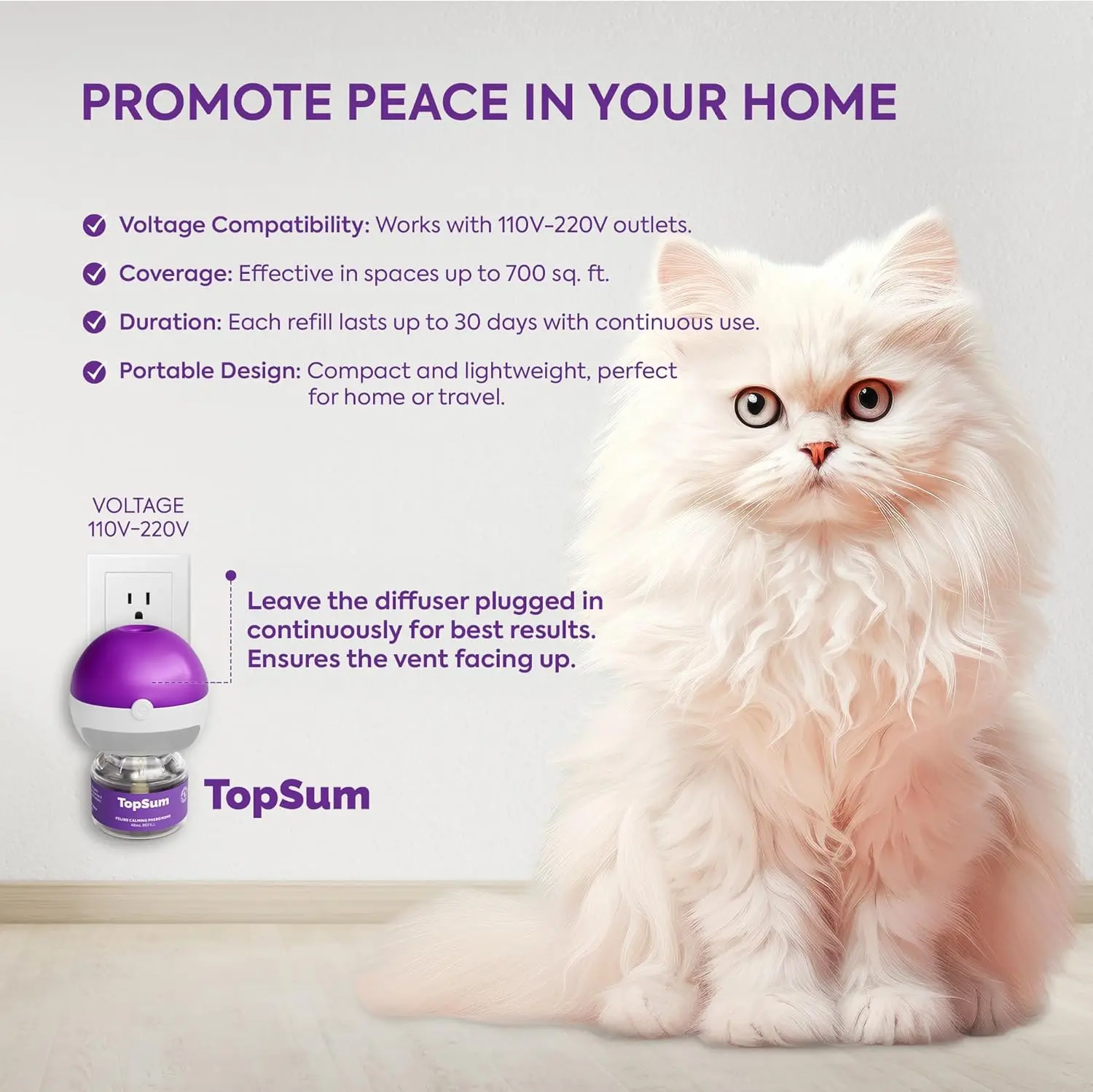 TopSum Cat Calming Diffuser Refills: Pheromone Refill for Cats, Long-Lasting 6-Month Supply, Compatible with Most Diffusers, 6 Pack (Purple)
