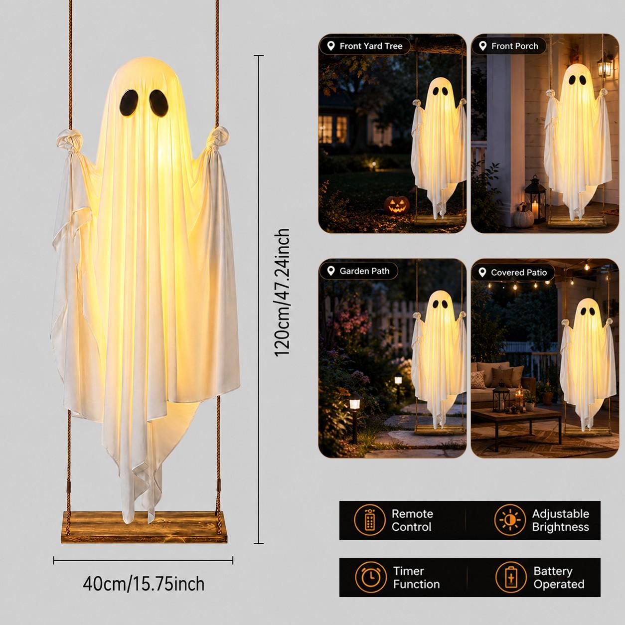 Swinging Spooky Ghost Light, Glowing Hanging Decoration, Remote Control, Battery-Powered, 8 Lighting Modes, Timer Design, Outdoor Decor #GLOBAL PICKS