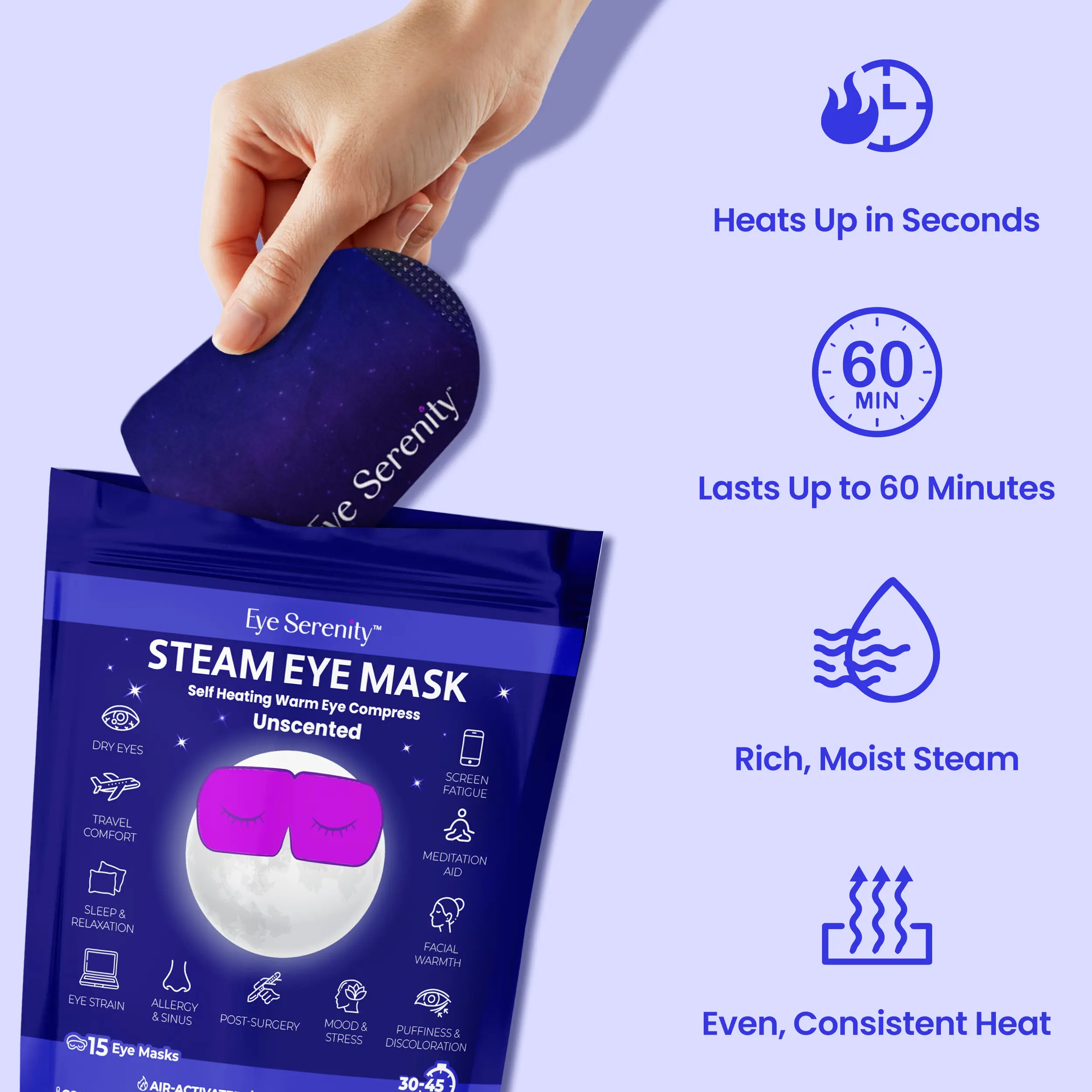 Eye Serenity Warm Steam Eye Mask for Restful Sleep & Screen Relief
