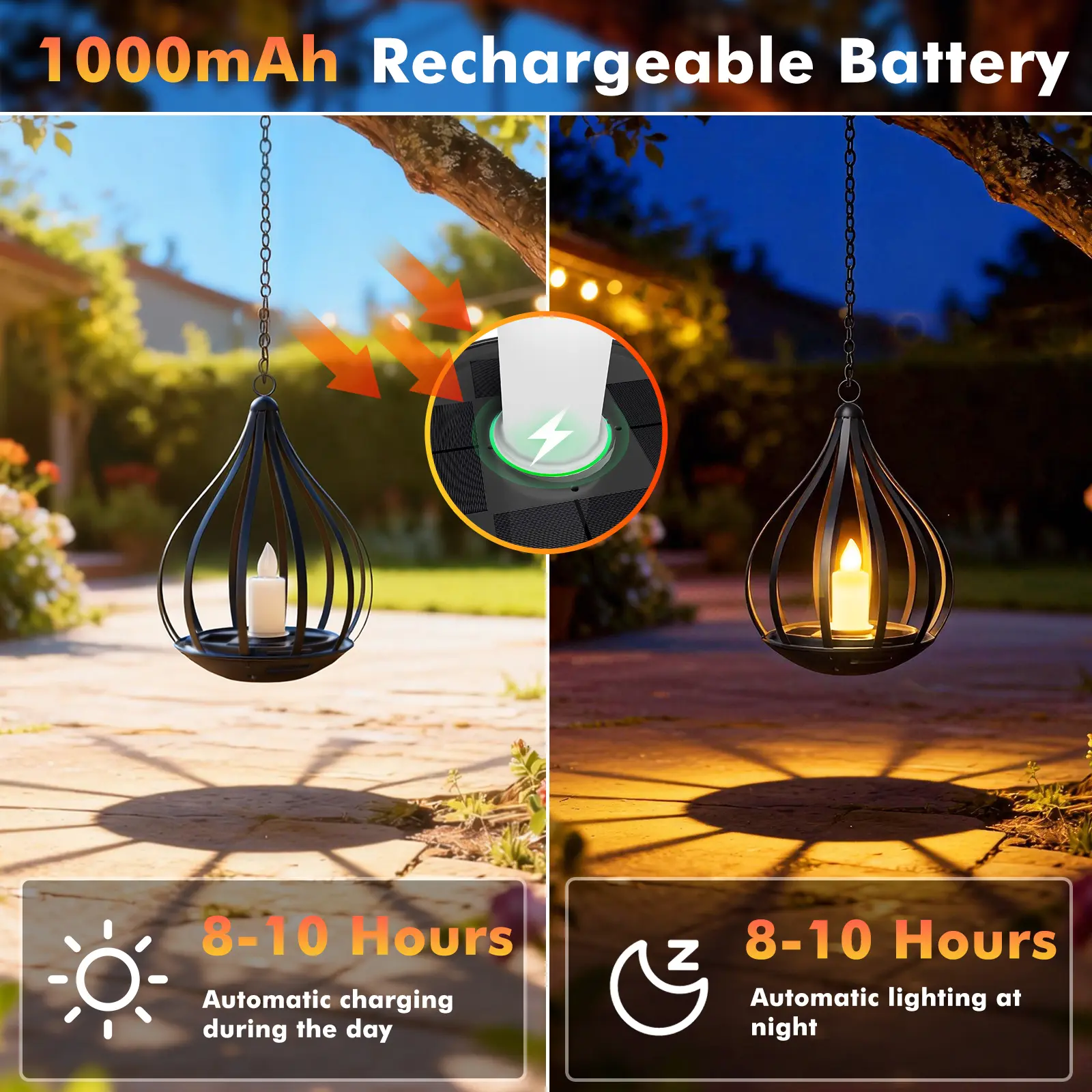 Low Stock, Solar Garden Lights Outdoor Metal Solar Water Drop Shape Candle Lantern 2026 New Design with Flickering Effect & Reflective Patterns, IP65 Waterproof, 20.5 CM × 15.5CM,Outdoor Solar Powered Lights for Patio, Pathway