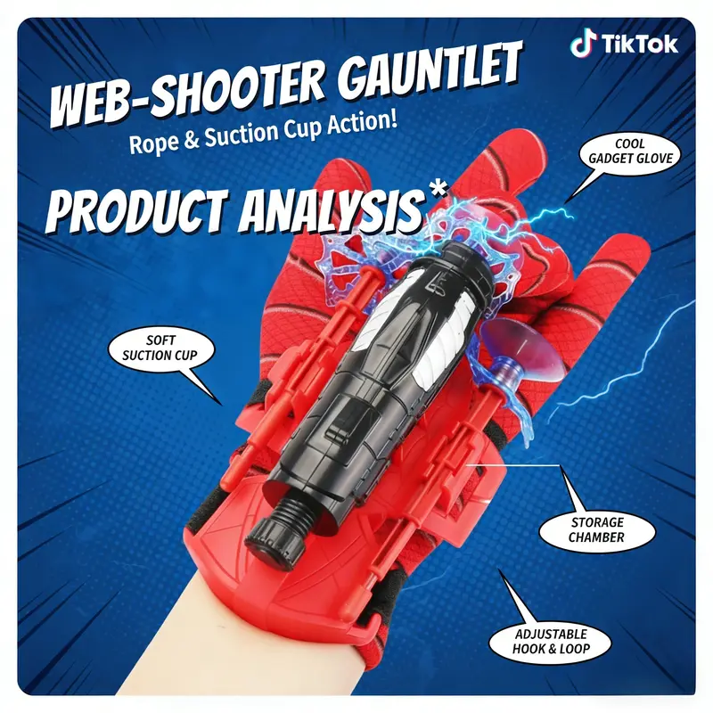 All You Need Spider Silk Superhero Wrist Launcher String Shooter Toy Set - Polyester Wearable Glove, Suction Cup Darts, Unisex Kids Outdoor Play Item for Ages 4+, Boy Gifts, Outdoor Kids Stuff