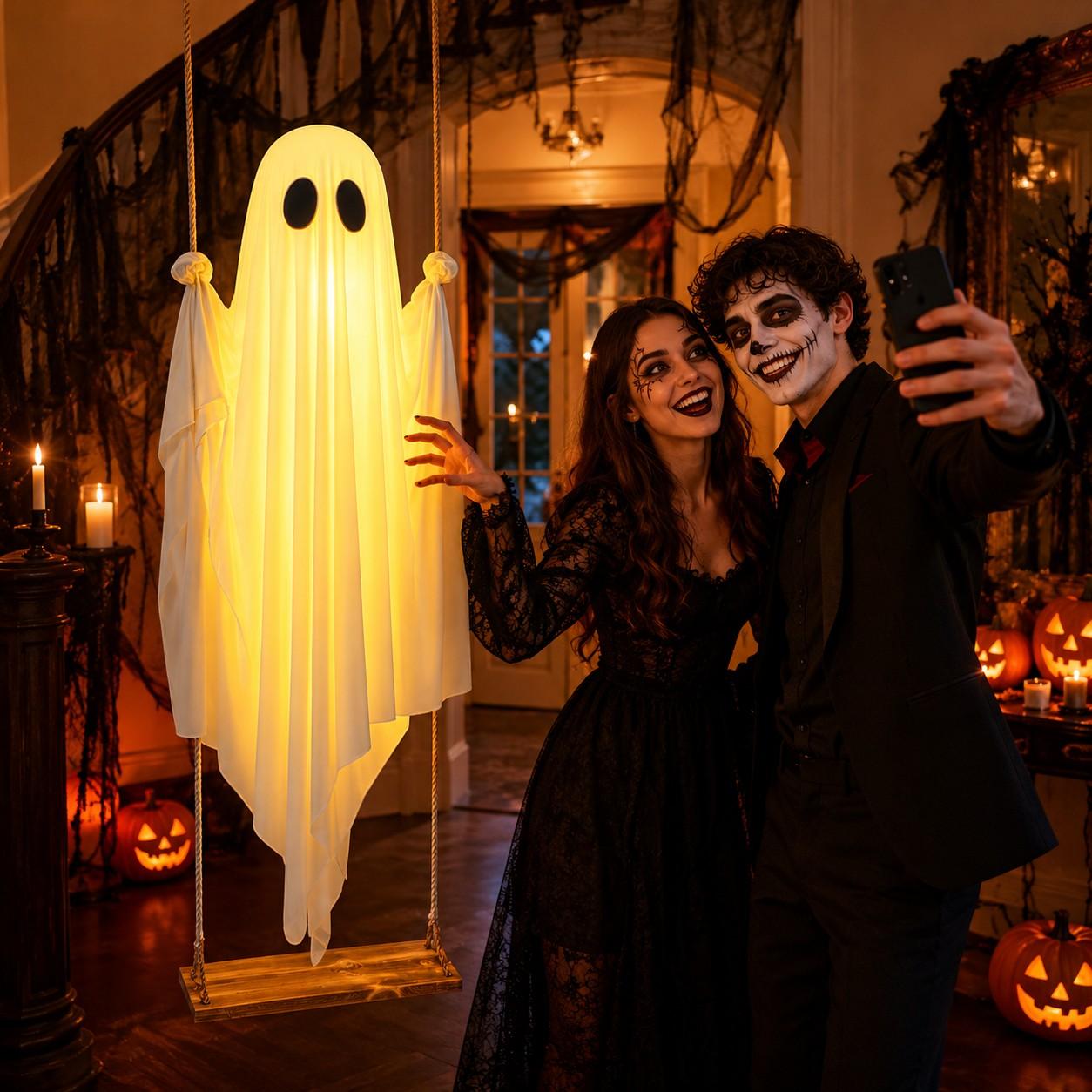 Swinging Spooky Ghost Light, Glowing Hanging Decoration, Remote Control, Battery-Powered, 8 Lighting Modes, Timer Design, Outdoor Decor #GLOBAL PICKS