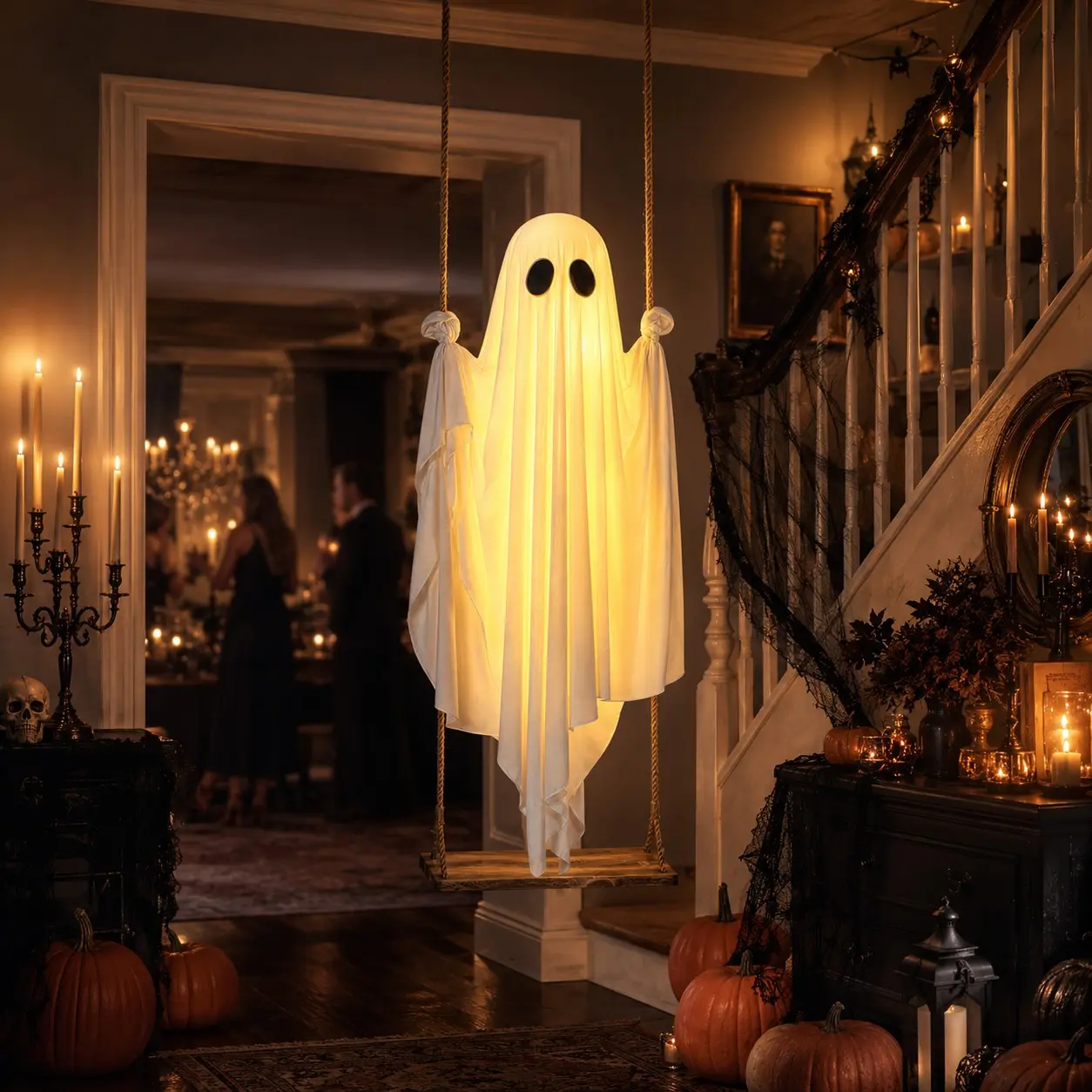 Swinging Spooky Ghost Light, Glowing Hanging Decoration, Remote Control, Battery-Powered, 8 Lighting Modes, Timer Design, Outdoor Decor #GLOBAL PICKS