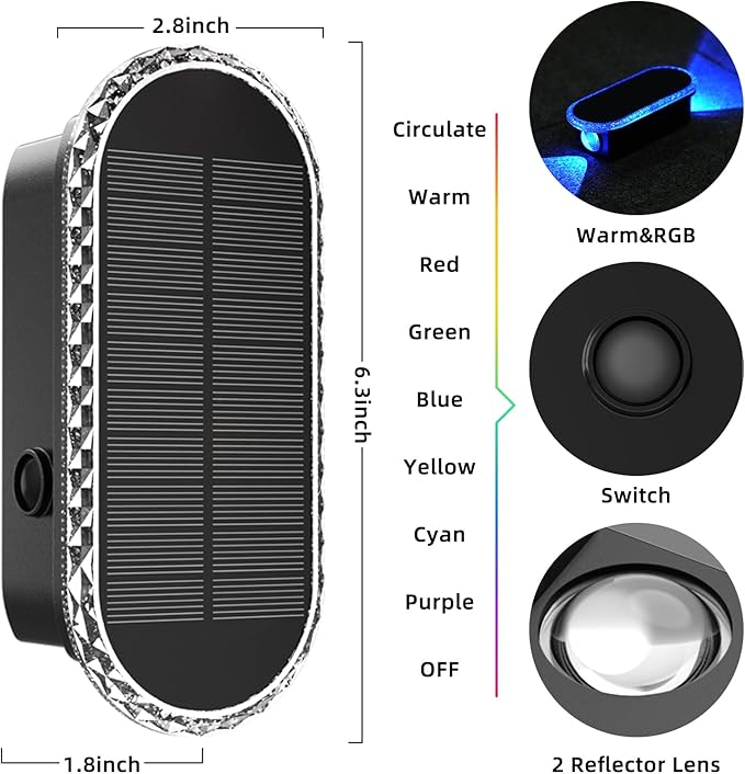 DERAYSION Solar Wall Lights Outdoor Up Down Dual-Lens, 2/4/6/10 Pack, Warm White + 7 Fixed RGB Colors & Cycle Mode, IP65 Waterproof Solar Fence Lights for Patio Garden Yard