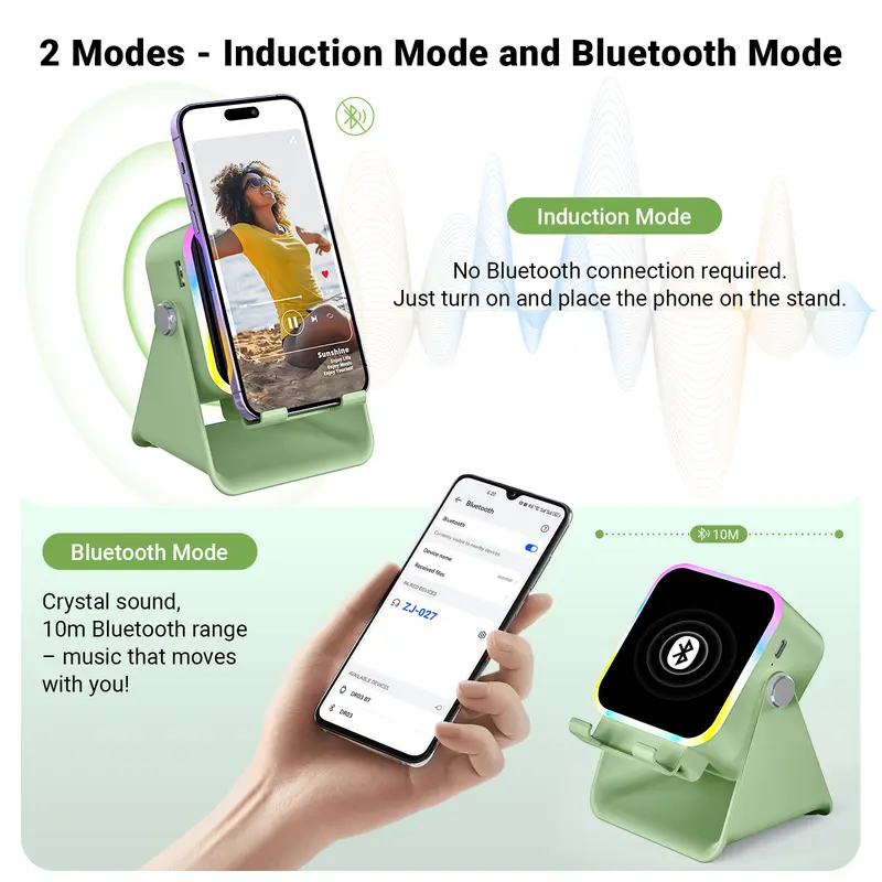 PUTARE Wireless Induction Audio Speaker Stand, 5in1 Cellphone Holder, 3500mAh Rechargeable Emergency Power Bank,360° Adjustable Mobile Tablet Stand with Colorful Ambient Light Gifts for Men Women SummerWins