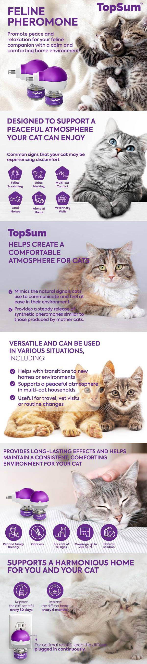 TopSum Cat Calming Diffuser Refills: Pheromone Refill for Cats, Long-Lasting 6-Month Supply, Compatible with Most Diffusers, 6 Pack (Purple)