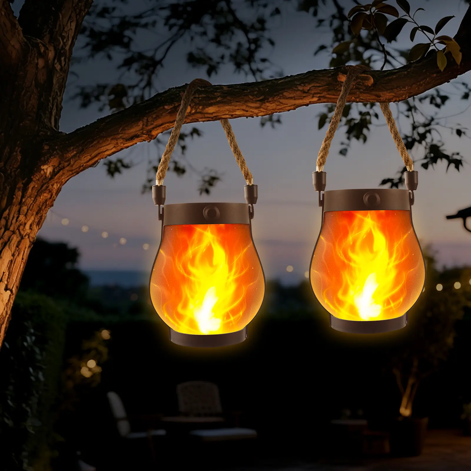 Flame Garden Light Solar Lanterns Outdoor with Dancing Flame Effect, Solar Powered Hanging Lantern Lights with Realistic Flickering Flames, Waterproof Decorative Lights for Front Porch Patio Garden Yard Table and Outdoor Decor