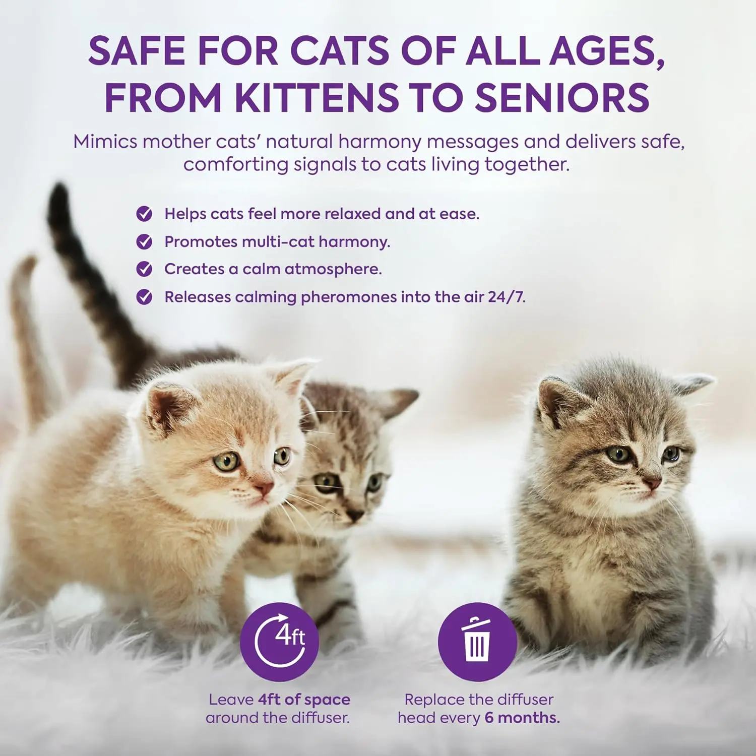 TopSum Cat Calming Diffuser Refills: Pheromone Refill for Cats, Long-Lasting 6-Month Supply, Compatible with Most Diffusers, 6 Pack (Purple)