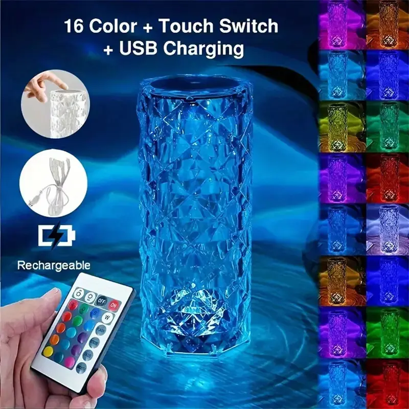 Globe Electric LED Integrated Rechargeable Crystal Portable Touch Lamp with Included Remote Control and USB Cable