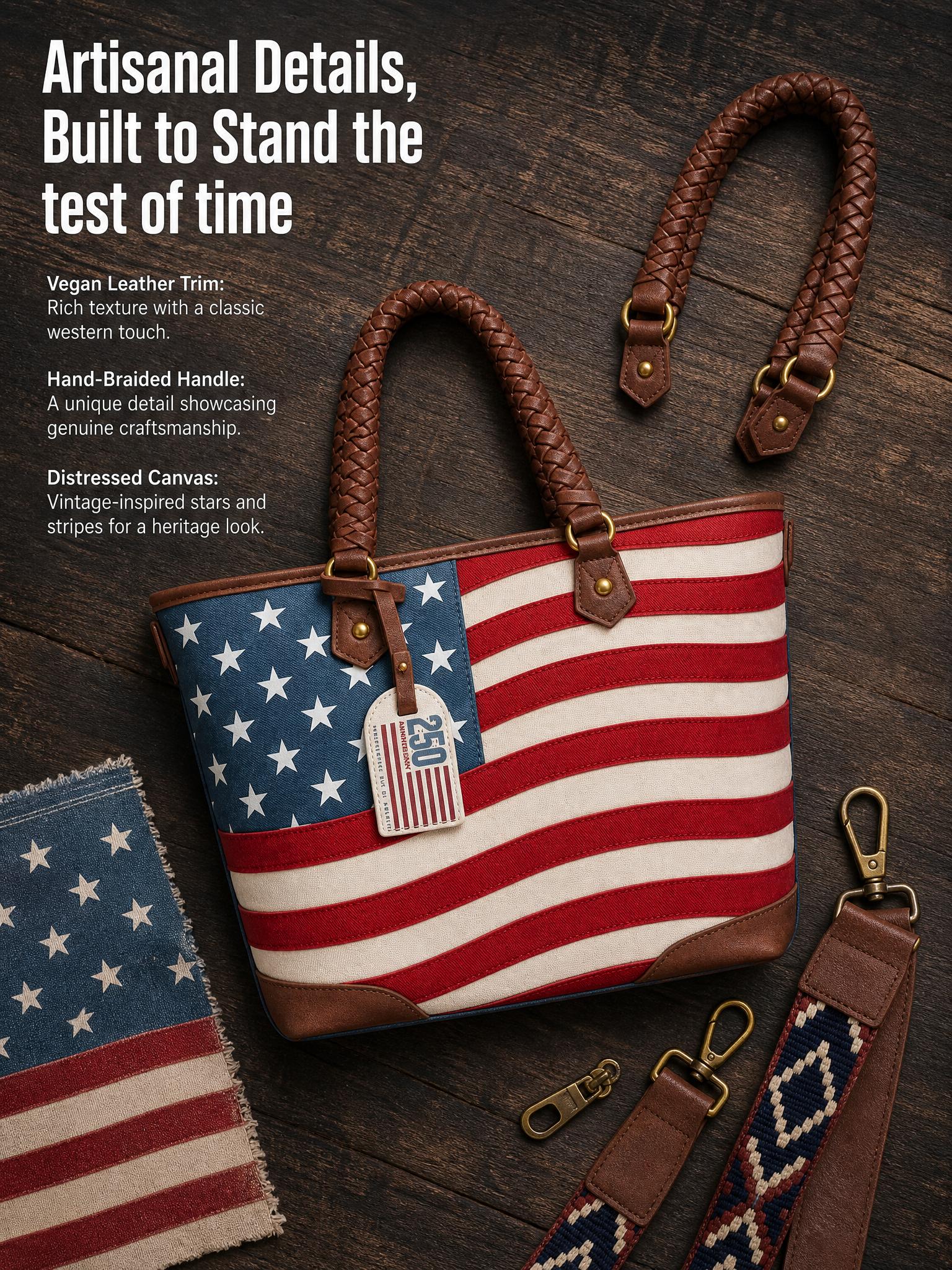 Montana West American Flag Tote Bag for Women Vintage Patriotic Western Shoulder Purse with Braided Top Handles