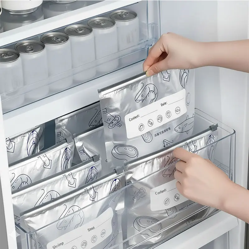 New reusable upgraded thickened upright aluminum foil sealing storage bags, with labels and zipper locks