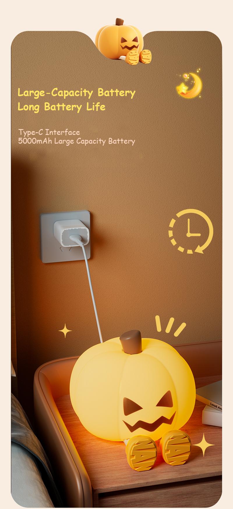 Halloween Pumpkin Lamp, Home Decoration Nights Light, Mini Cute LED Pumpkin Lamp with 3 Level Dimmable, Nursery Nightlight for Kids, Silicone Rechargeable Bedside Touch Lamp, for Kids