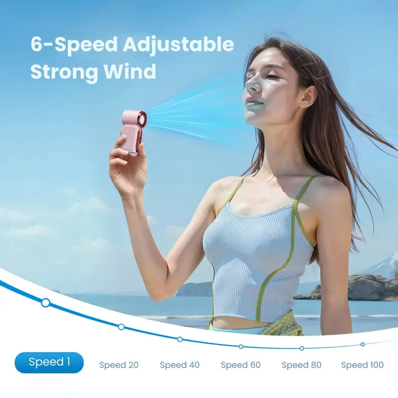 Mini Handheld Fan with LED Display – 6-Speed Turbo Pocket size Fan for Women. USB Rechargeable, High-Speed Cooling for Travel & Makeup. Perfect Gift. Portable Refrigeration