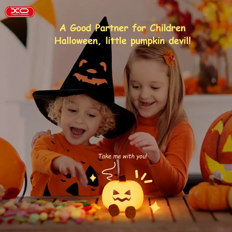 Halloween Pumpkin Lamp, Home Decoration Nights Light, Mini Cute LED Pumpkin Lamp with 3 Level Dimmable, Nursery Nightlight for Kids, Silicone Rechargeable Bedside Touch Lamp